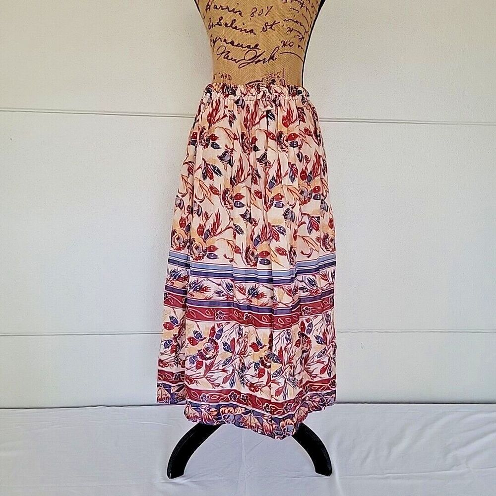NOS Vintage 70s Boho Gypsy Peasant Skirt, Red Yellow Blue Floral, Nina Leslie OS